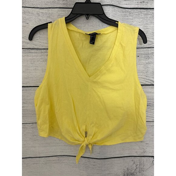 Forever 21 Yellow V-Neck Sleeveless Crop Top With Front Tie Size L - Picture 1 of 2